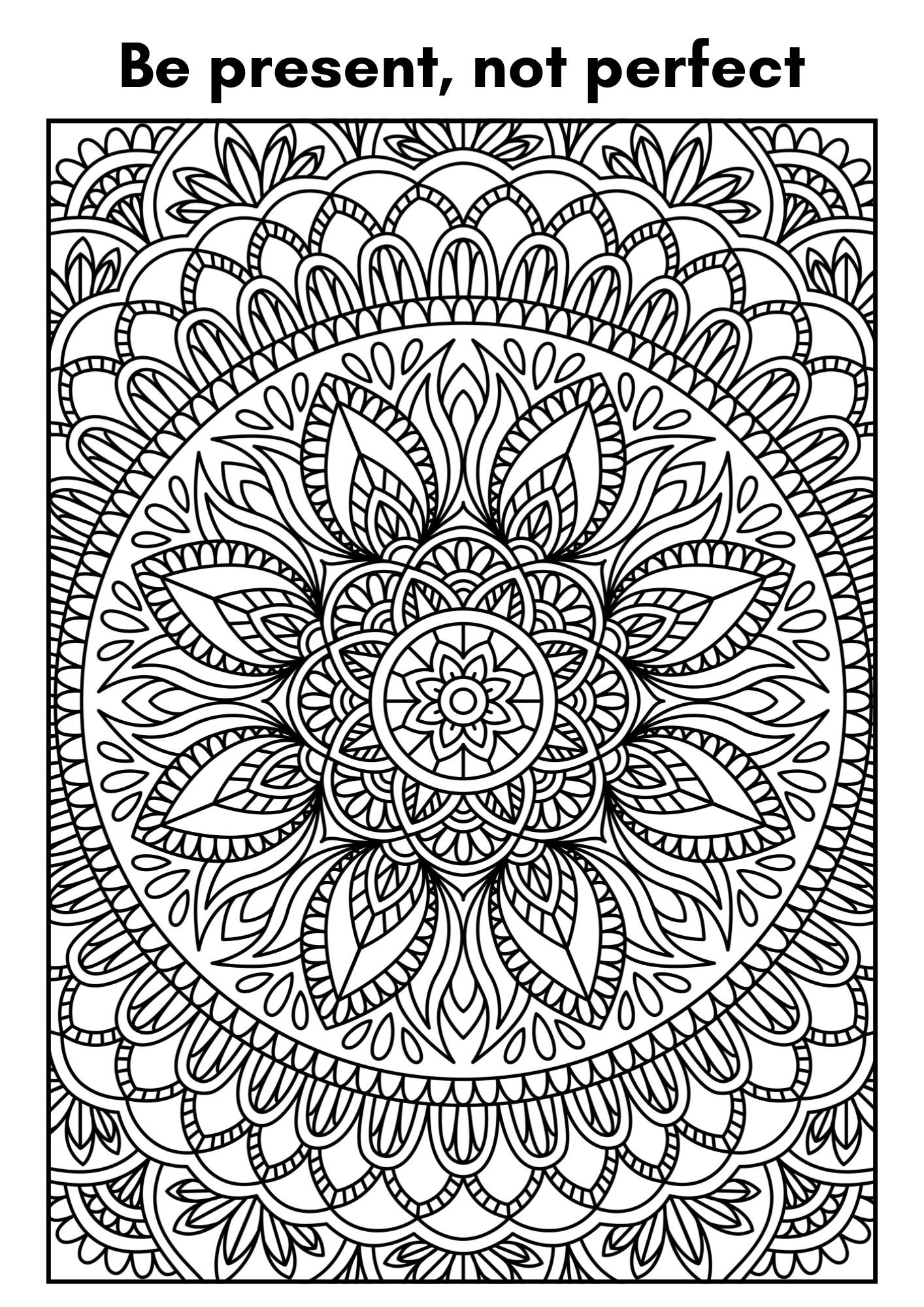 Be present mandala colouring page