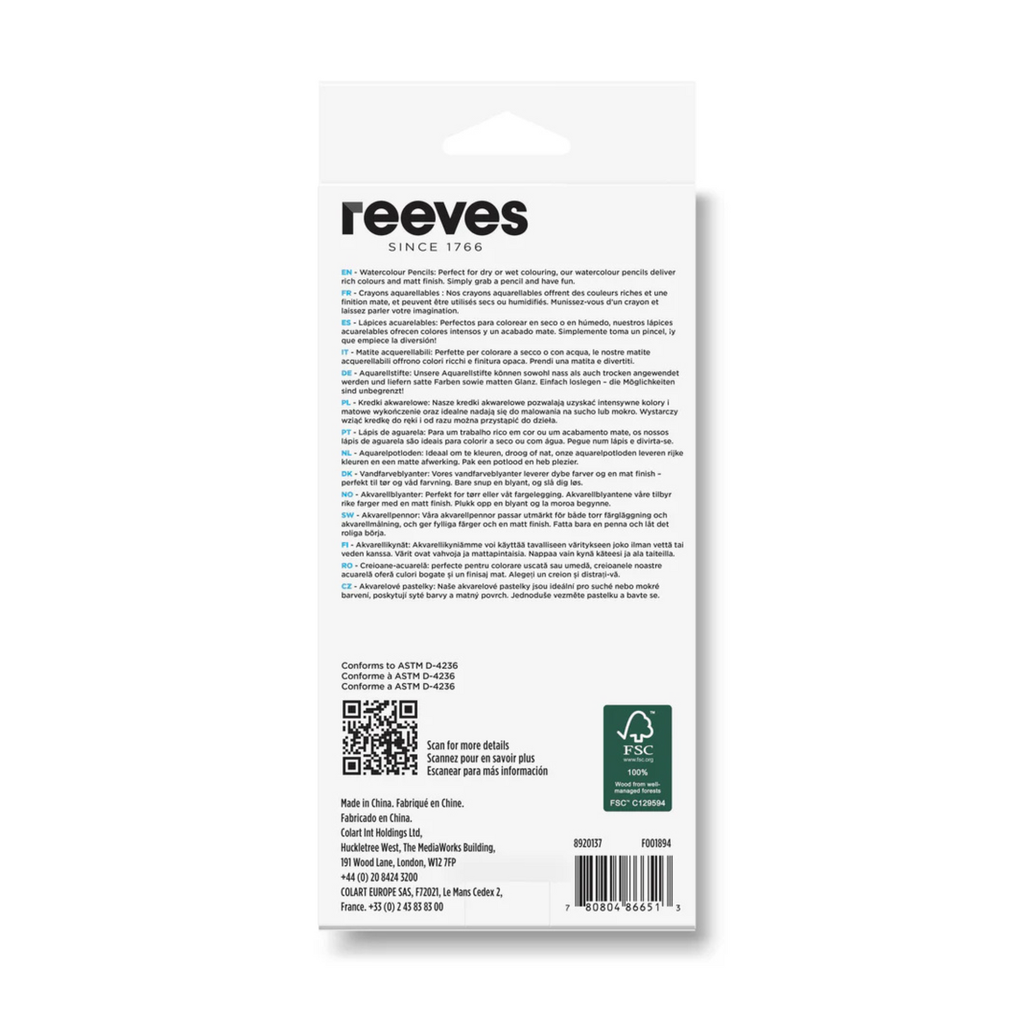 reeves Watercolour Pencils - 12 colours