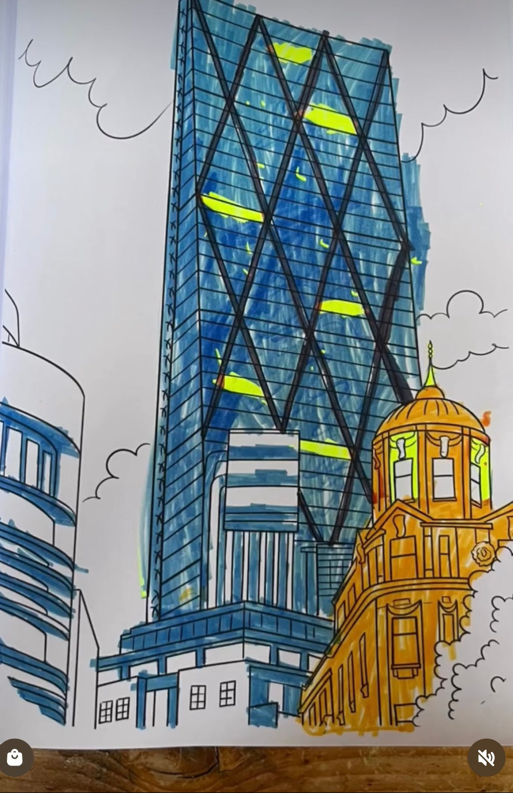 The cheesgrater building in London coloured in