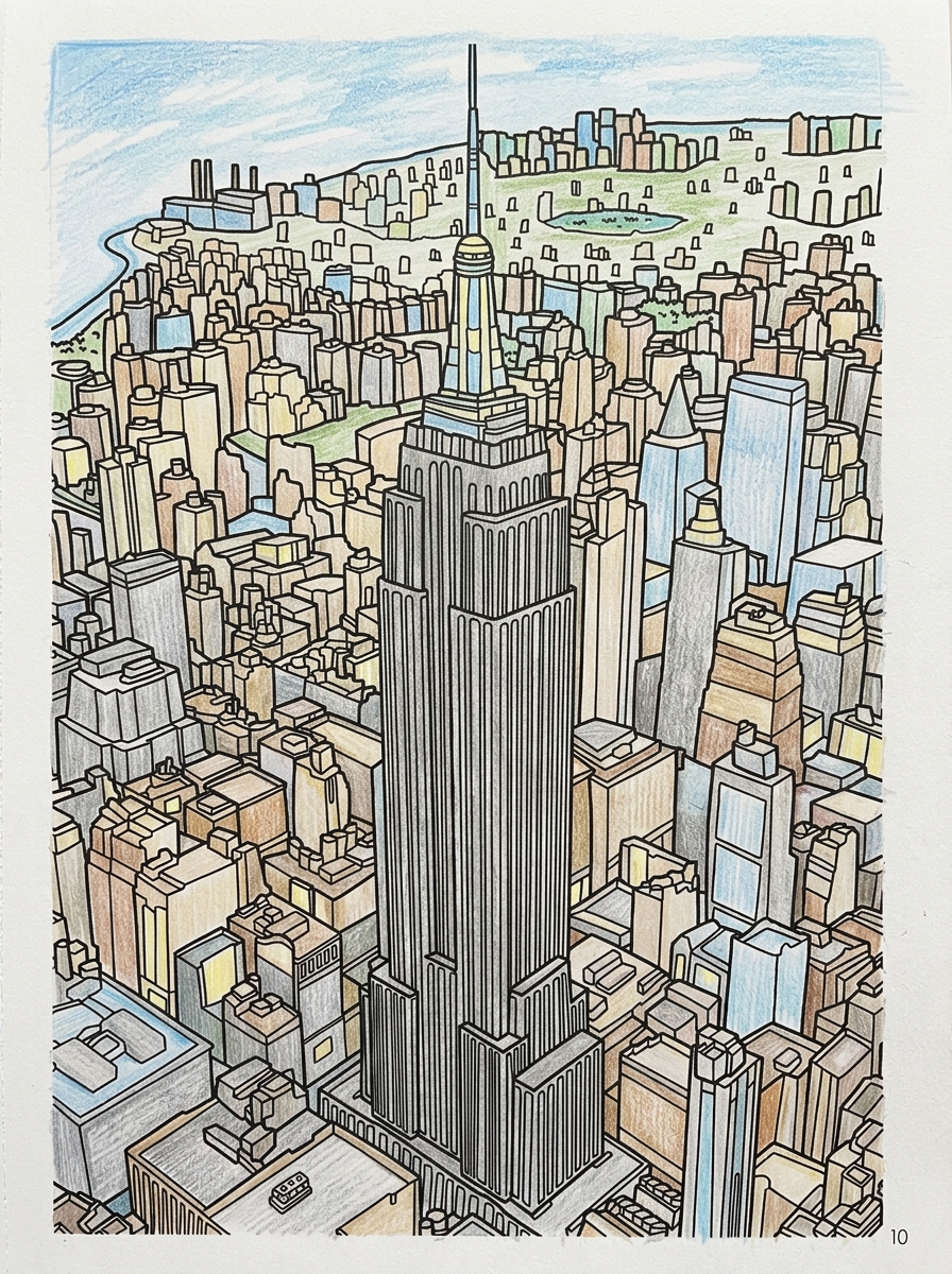 Illustration of a cityscape with a prominent skyscraper
